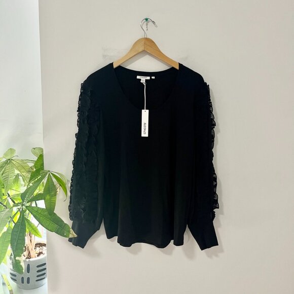 NEW Chico's Black Chiffon Ruffle Long Sleeve Top Size 3 - Picture 1 of 7